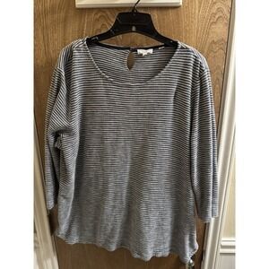 Fat Face Ladies Ribbed Striped Tulip Top Navy Blue White 14 Button Side TearBack